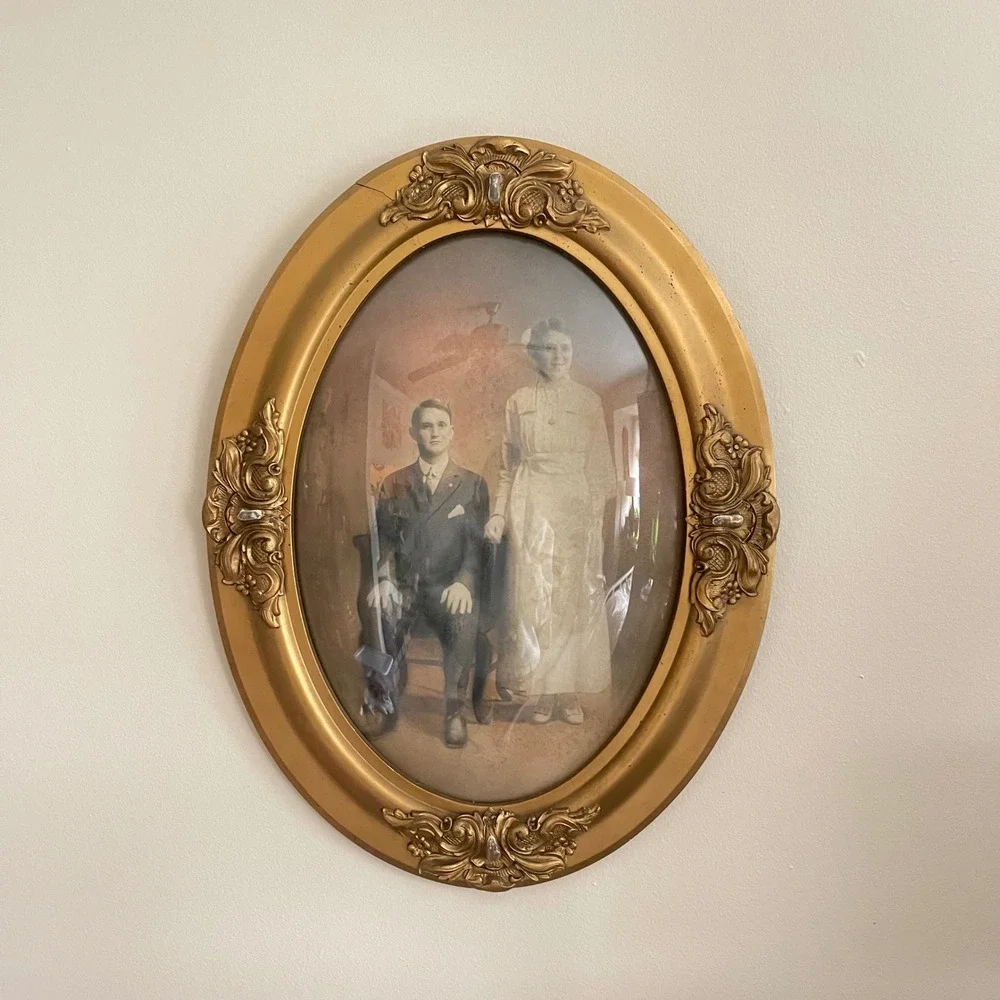 Antique Oval Frame Bubble Domed Convex Glass Picture Art 19x25 Victorian gold
